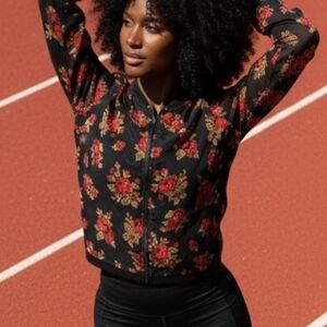 Selena Gomez Black and Red Floral Bomber Jacket